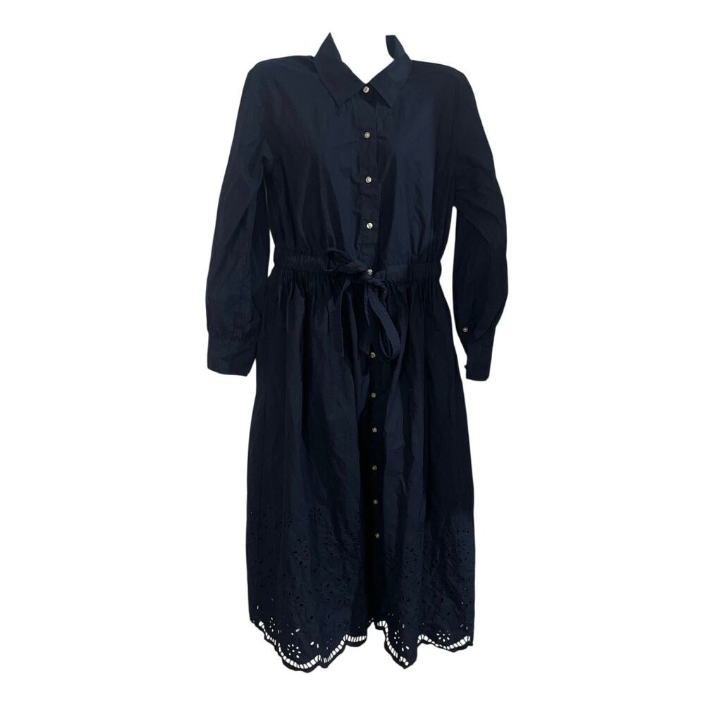 Free Assembly Eyelet Long Sleeve Maxi Shirt Dress Cinch Tie Waist SZ M Cottage - Picture 2 of 7